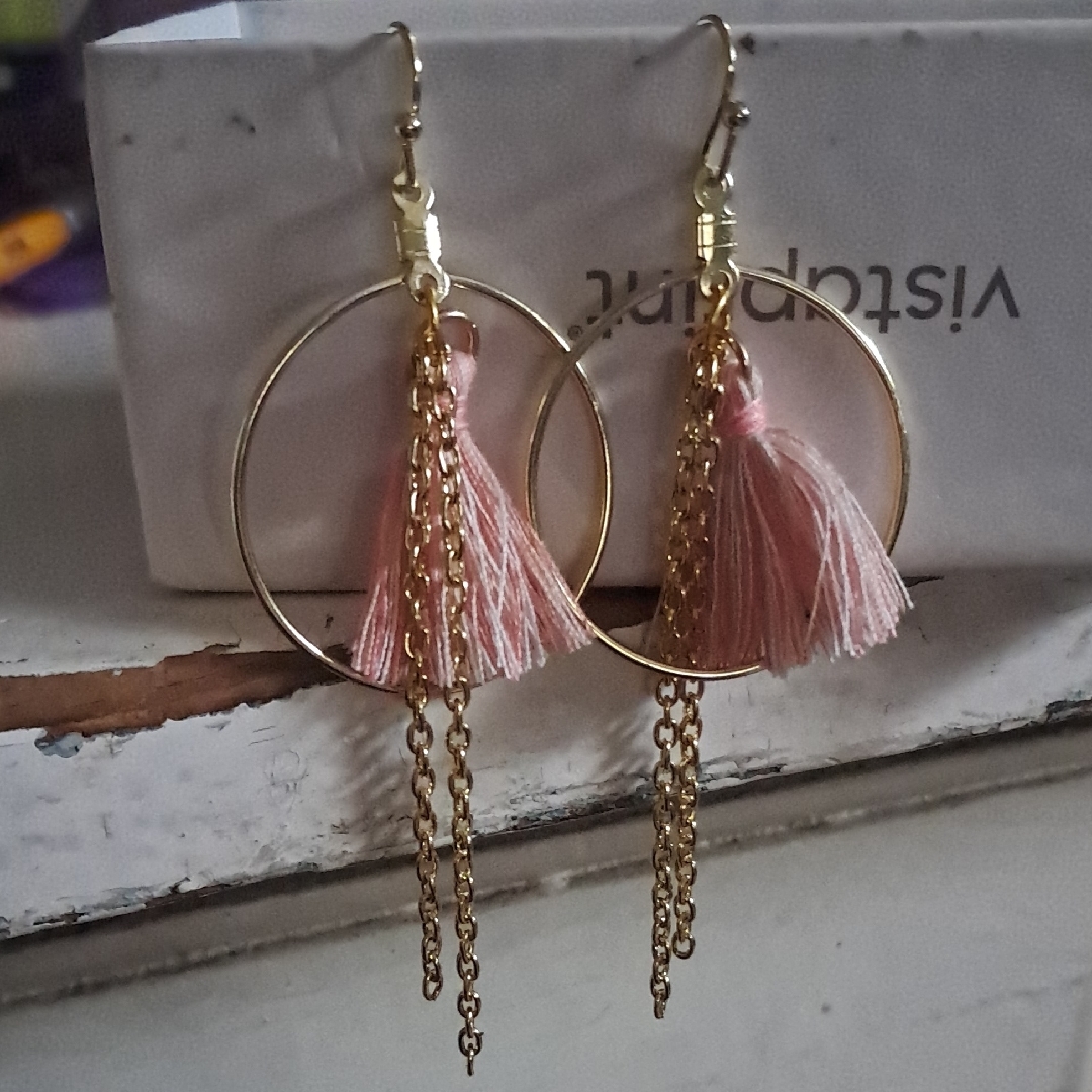 Elegant Gold And Pink Tassel Earrings